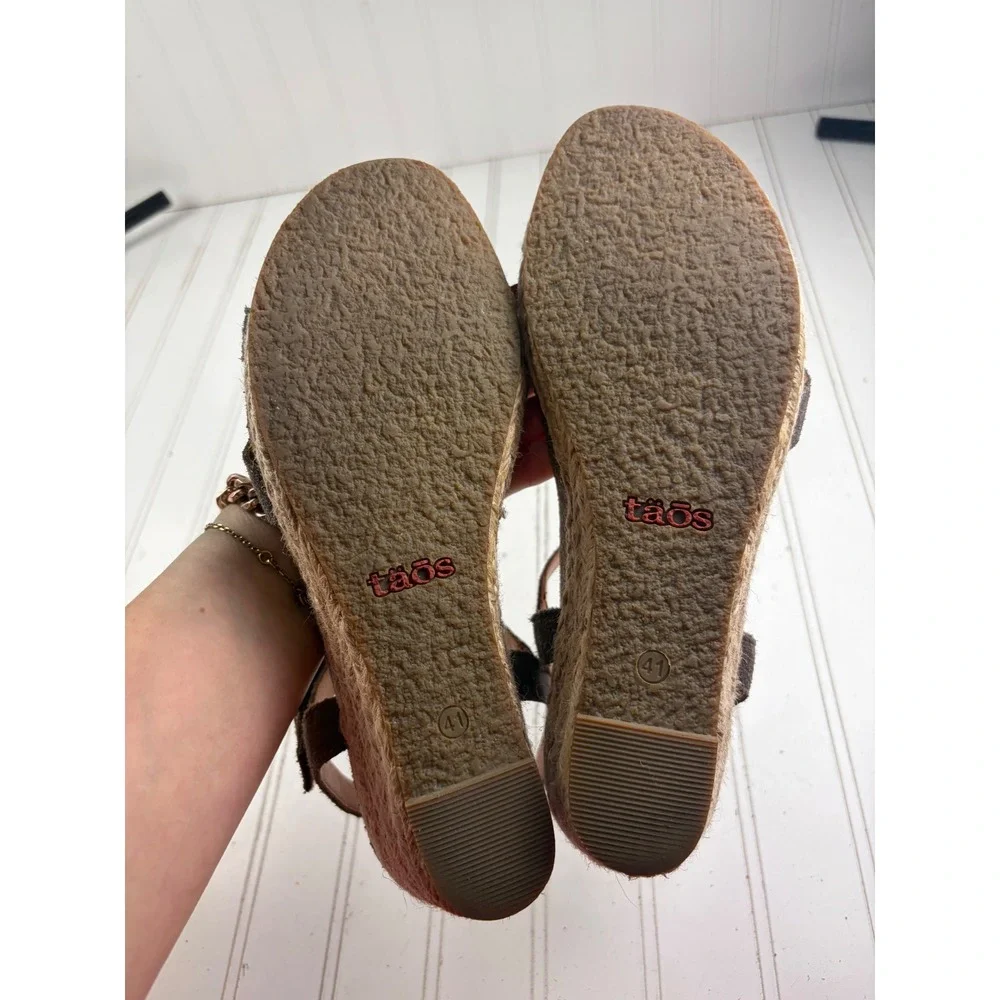 Taos Hey Jute Suede Espadrille Brown Wedge Sandals Women's Size 10-10.5 EU 41